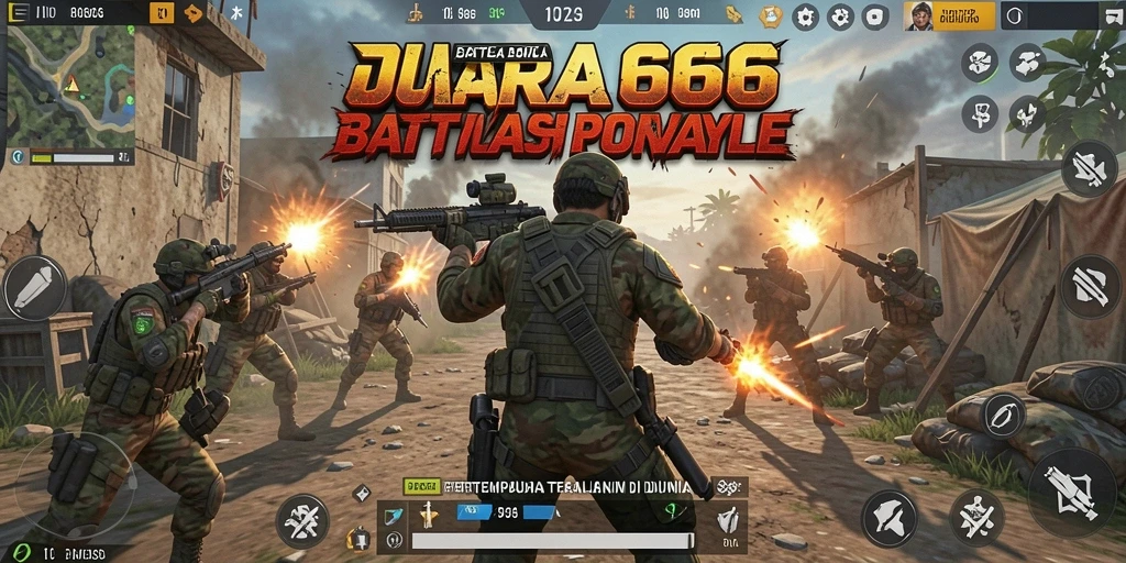 Screenshot utama JUARA666 menunjukkan aksi mendebarkan dalam permainan Battle Royale.