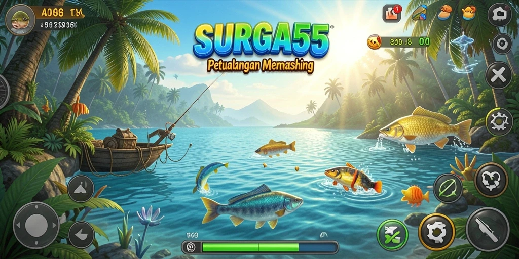 Gameplay SURGA55 menampilkan pengalaman memancing yang mendebarkan.