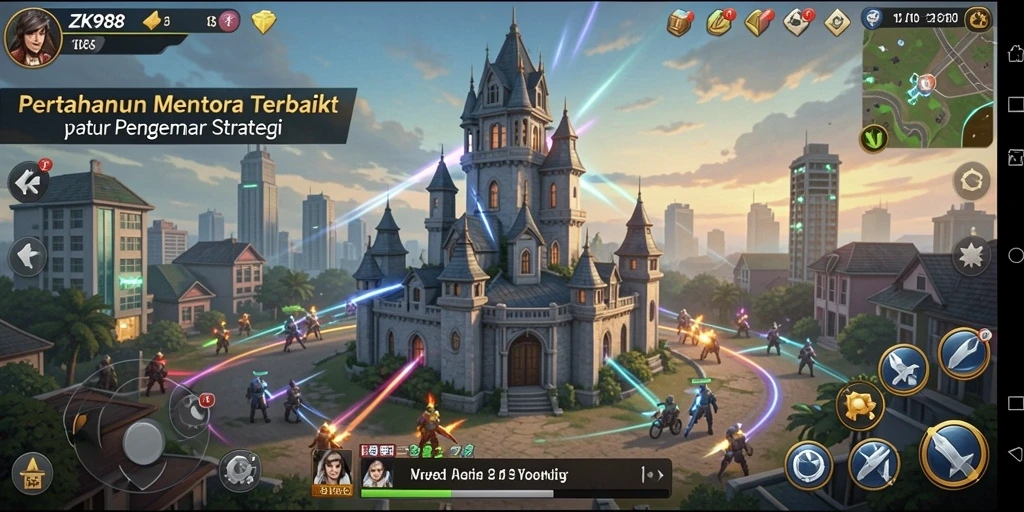Tangkapan layar gameplay <strong>ZK988</strong> yang menunjukkan aksi pertahanan menara yang mendebarkan.